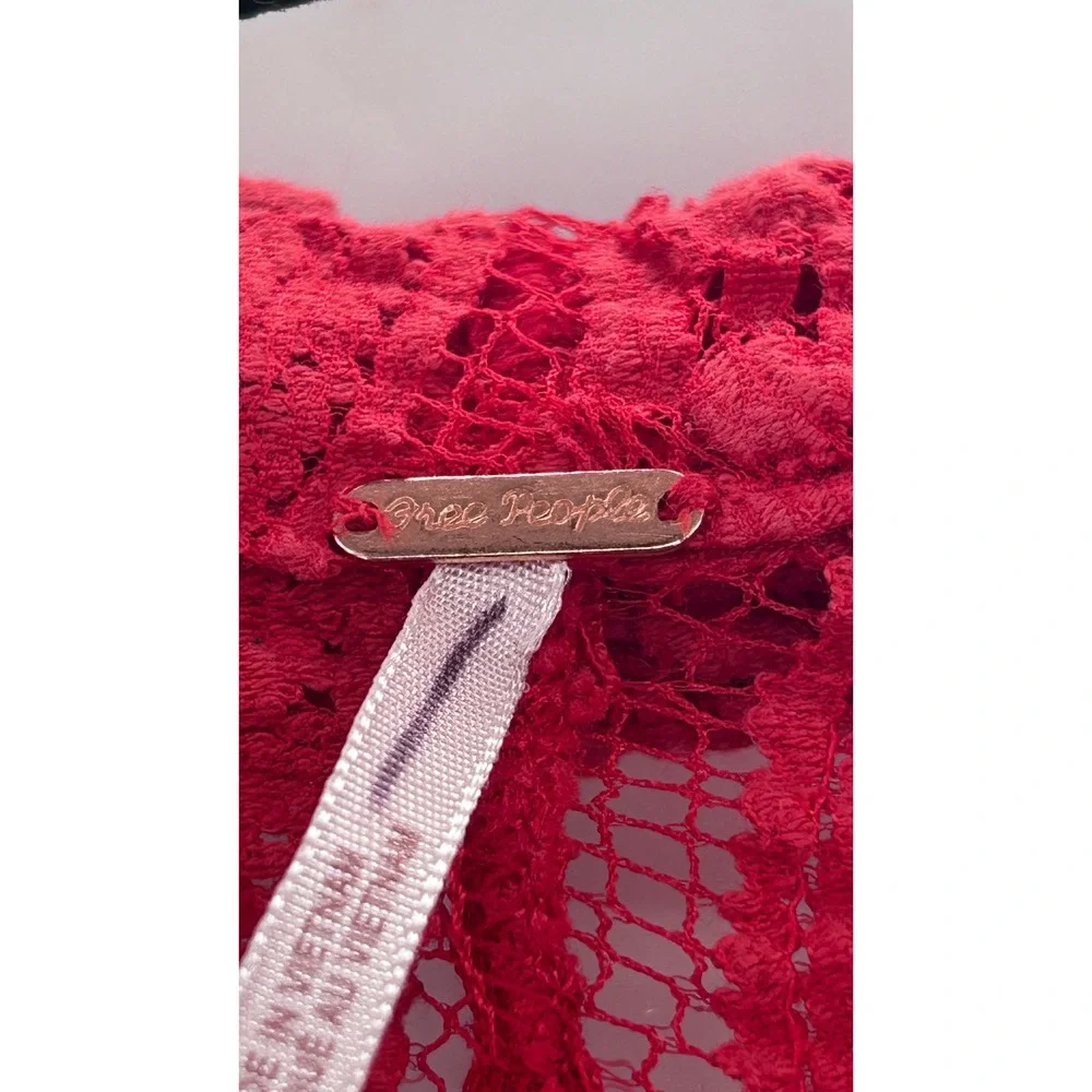 Free People XS Red Sheer Stretch Lace Button Front Tunic Dress Unlined Layering